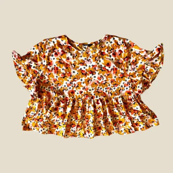 SHEIN Cream Toned Ruffle Cuff Floral Peplum Top size 4XL - Picture 4 of 6